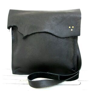 MURKA RAW EDGE BLACK THICK GENUINE LEATHER FLAP SHOULDER BAG X-BODY MESSENGER